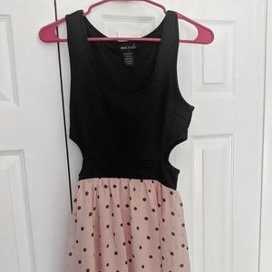 Cutout black and pink polka dot dress